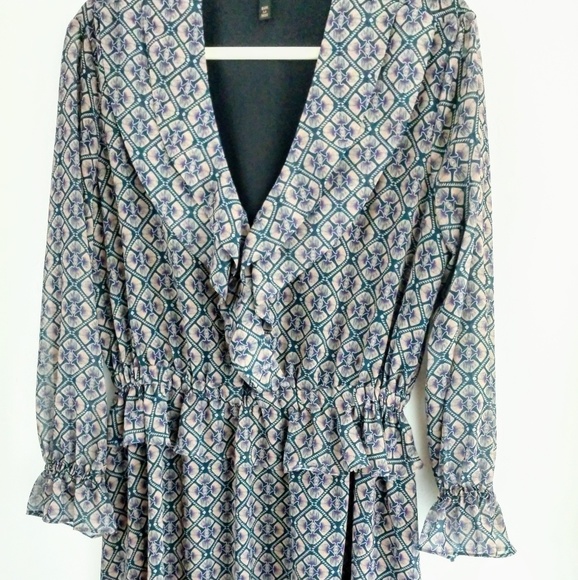 Scotch & Soda Women's Four Leaf Clover Pattern Midi Casual Ruffled Dress Size M - Picture 4 of 6